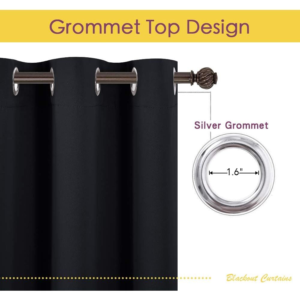 Black Blackout Grommet Curtains, 42 x 80 in, Set of 2 - Just Closeouts Canada Inc.