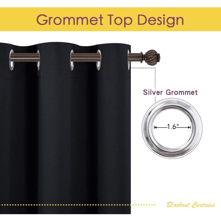 Black Blackout Grommet Curtains, 42 x 80 in, Set of 2 - Just Closeouts Canada Inc.