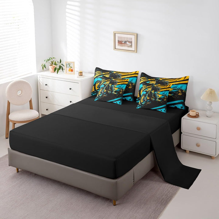 Black, Blue & Yellow Motocross Queen 7-Piece Bedding Set - Just Closeouts Canada Inc.X004DC5SJF