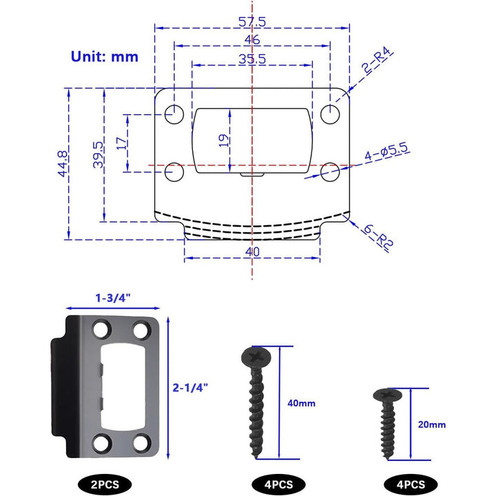 Black Door Strike Plates with Screws, 2 Pack - Just Closeouts Canada Inc.X004KXYXVB