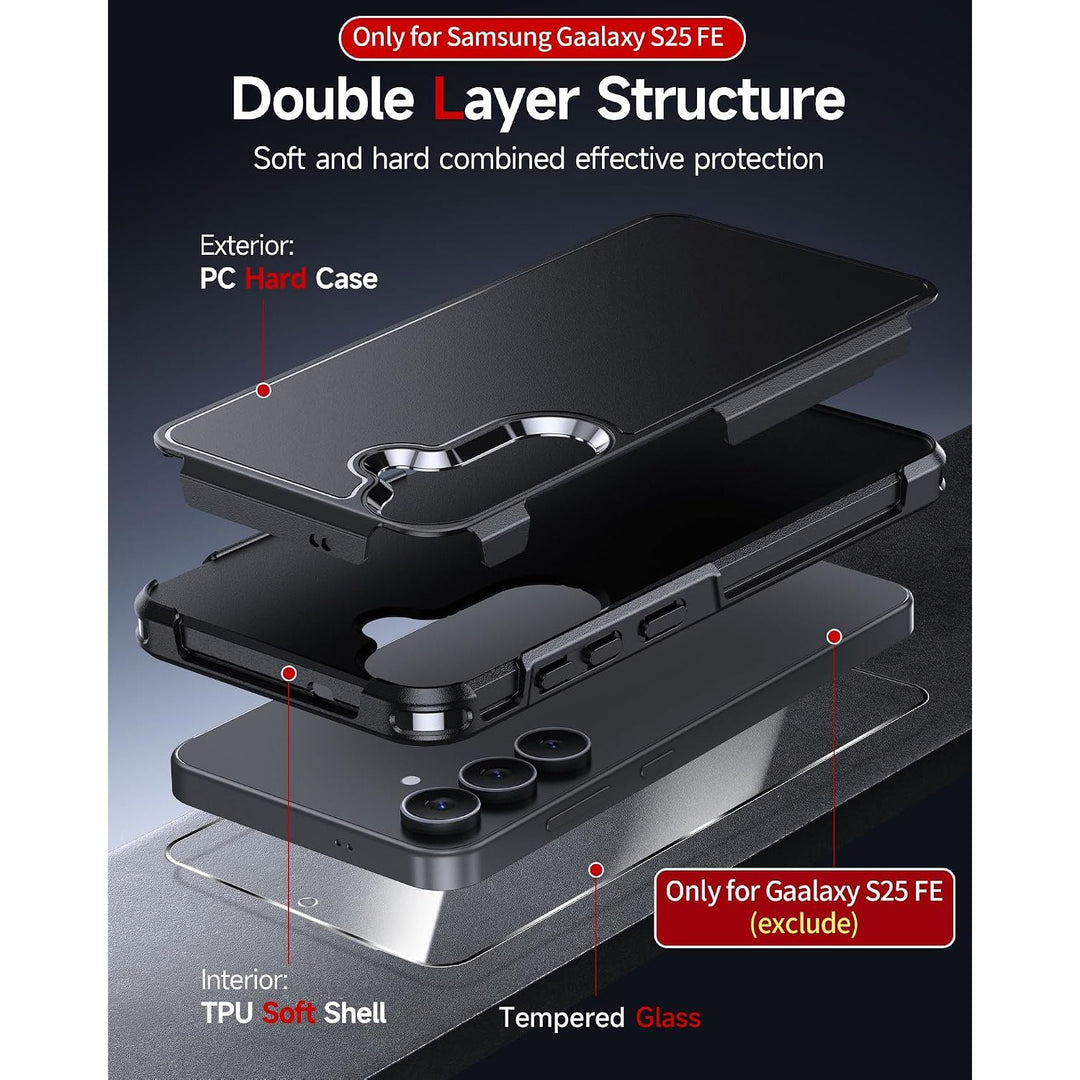 Black Double-Layer Case for S25 FE with Screen and Camera Protection - Just Closeouts Canada Inc.X004VTV4ST