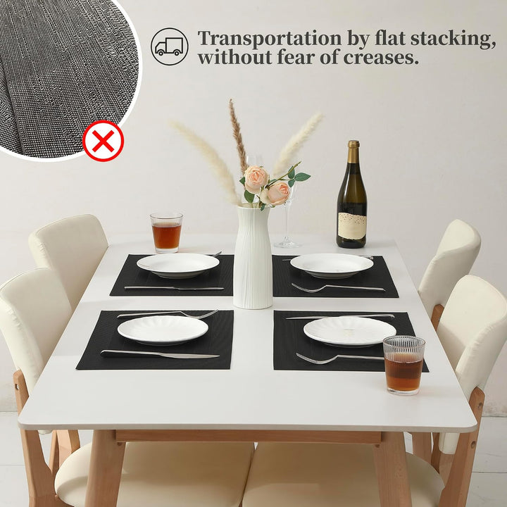 Black frame placemats in a dining table setting