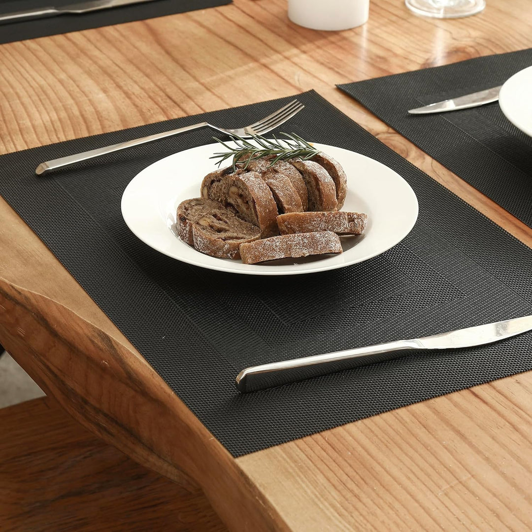Black Frame Placemats Set of 4 - Heat Resistant Non - Slip Place mats for Dining Table, Washable Durable PVC Vinyl Woven Table Mats - Just Closeouts Canada Inc.