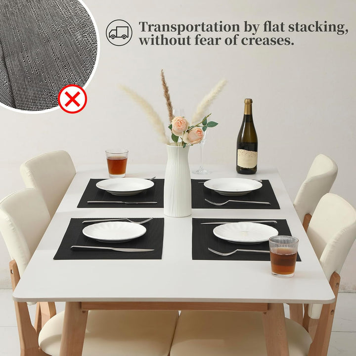 Black Frame Placemats Set of 4 - Heat Resistant Non - Slip Place mats for Dining Table, Washable Durable PVC Vinyl Woven Table Mats - Just Closeouts Canada Inc.