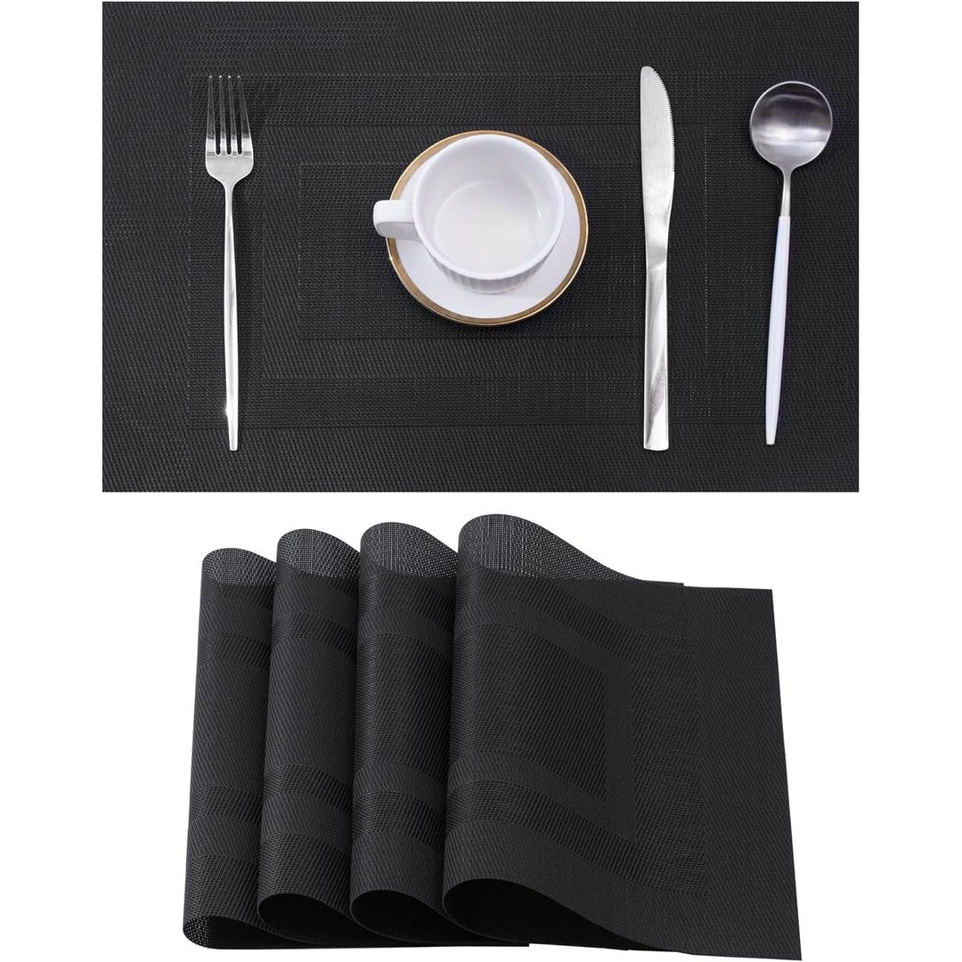 Black Frame Placemats Set of 4 - Heat Resistant Non - Slip Place mats for Dining Table, Washable Durable PVC Vinyl Woven Table Mats - Just Closeouts Canada Inc.