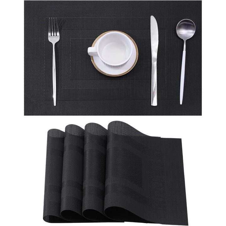 Black Frame Placemats Set of 4 - Heat Resistant Non - Slip Place mats for Dining Table, Washable Durable PVC Vinyl Woven Table Mats - Just Closeouts Canada Inc.
