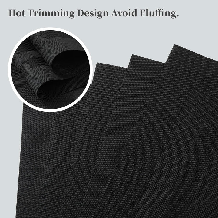 Black Frame Placemats Set of 4 - Heat Resistant Non - Slip Place mats for Dining Table, Washable Durable PVC Vinyl Woven Table Mats - Just Closeouts Canada Inc.