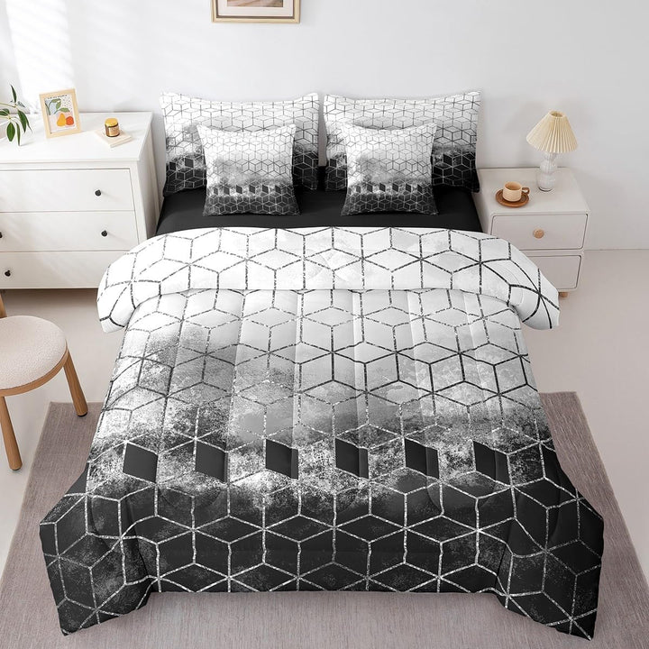 Black & Grey Honeycomb King 7-Piece Comforter & Sheet Set - Just Closeouts Canada Inc.X004P05D4P