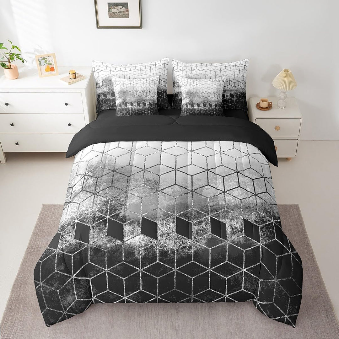 Black & Grey Honeycomb King 7-Piece Comforter & Sheet Set - Just Closeouts Canada Inc.X004P05D4P
