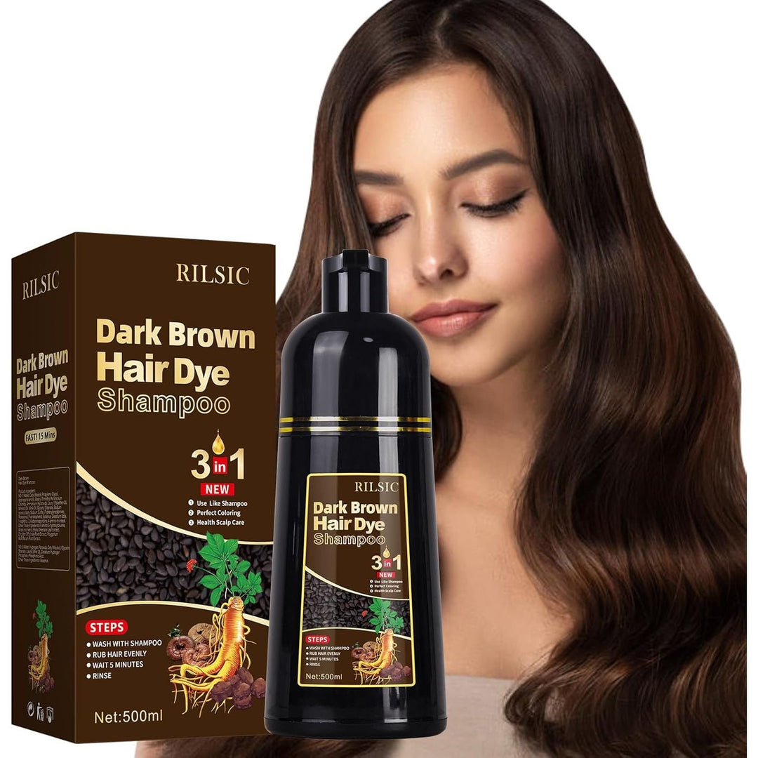 Black Hair Dye Shampoo for Grey Hair Beard Coverage, 500ML Instant Hair Colour Shampoo 3 in 1, Hair Color & Long Lasting Hair Colouring Shampoos for Women Men, Black Hair Dye Coloring in Minutes (Dark Brown) - Just Closeouts Canada Inc.X004RPK35R