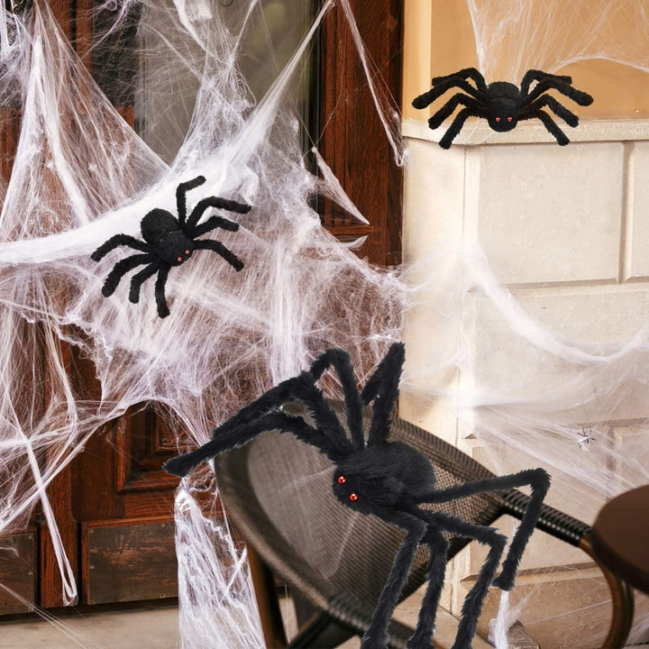 Black Hairy Halloween Spiders with White Web, 3-Piece Set - Just Closeouts Canada Inc.