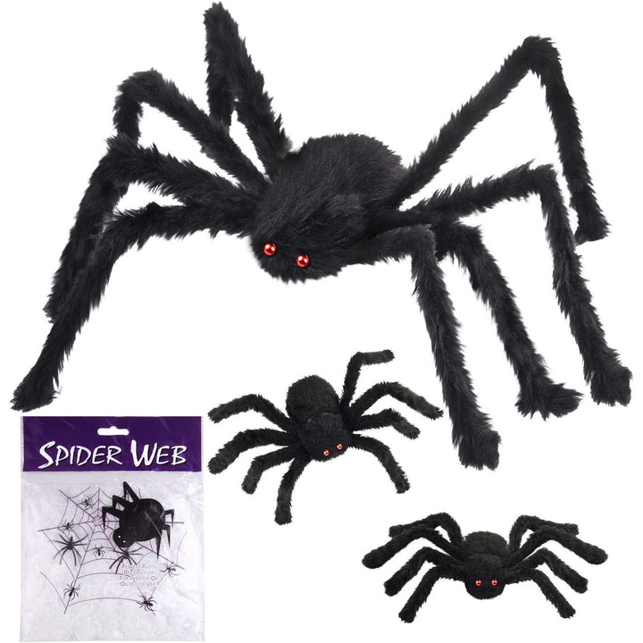 Black Hairy Halloween Spiders with White Web, 3-Piece Set - Just Closeouts Canada Inc.