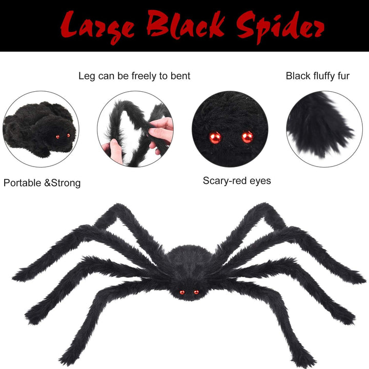 Black Hairy Halloween Spiders with White Web, 3-Piece Set - Just Closeouts Canada Inc.