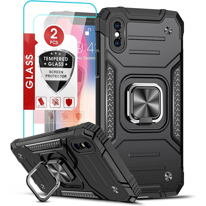 Black iPhone X/XS Case with Magnetic Ring Stand and 2 Screen Protectors - Just Closeouts Canada Inc.X0045R6Z3L
