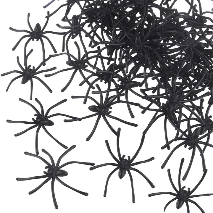 Black plastic mini spiders pack of fifty