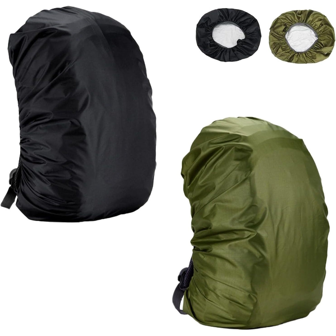 Black and olive green backpack rain cover set, view 1
