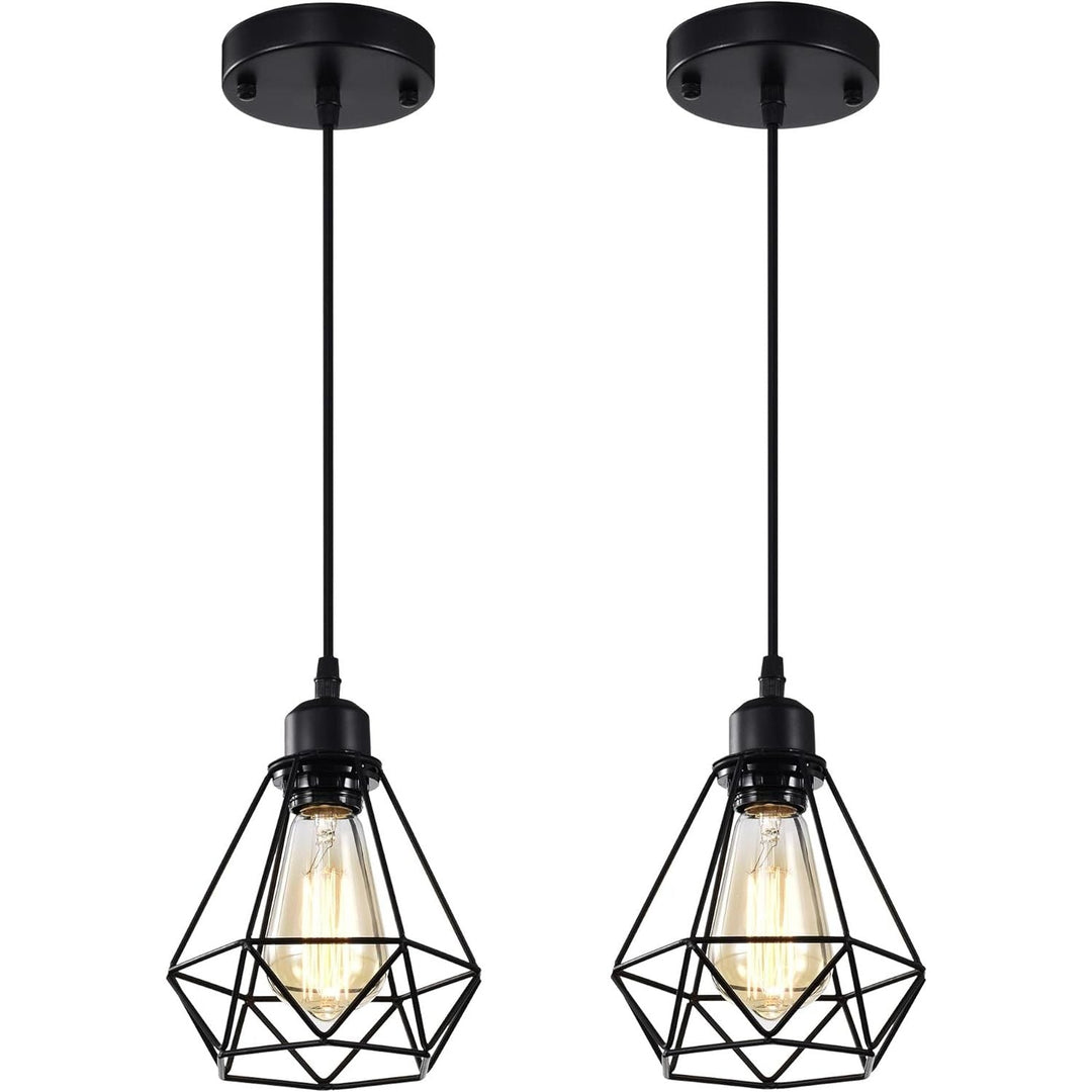 Black Pendant Light Fixtures 2 Pack Industrial Pendant Light Fixture Metal Cage Pendant Lights Farmhouse Pendant Lighting for Kitchen Island Dining Room Pendant Lighting Fixtures - Just Closeouts Canada Inc.