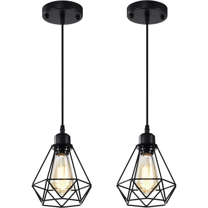 Black Pendant Light Fixtures 2 Pack Industrial Pendant Light Fixture Metal Cage Pendant Lights Farmhouse Pendant Lighting for Kitchen Island Dining Room Pendant Lighting Fixtures - Just Closeouts Canada Inc.