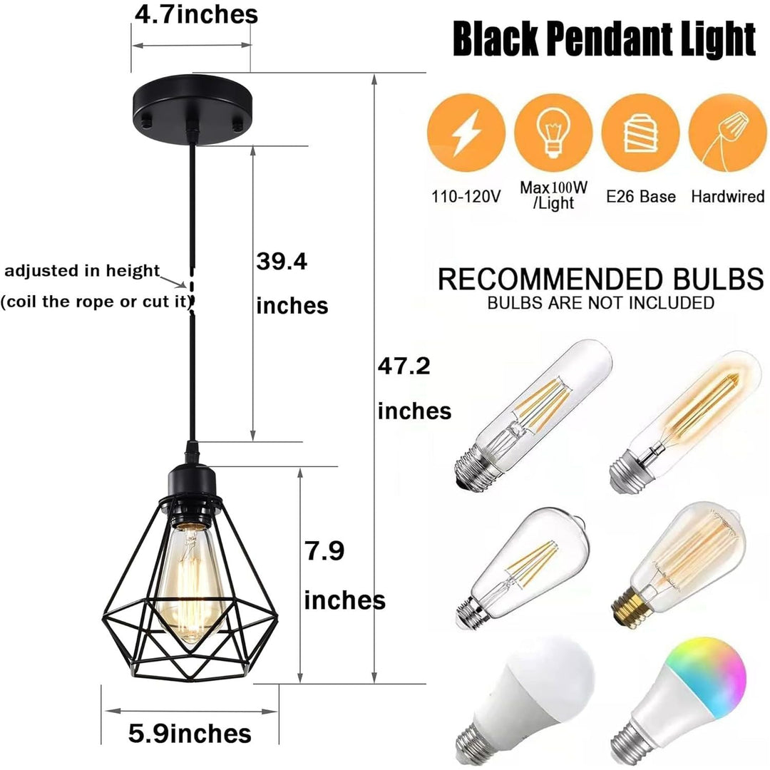 Black Pendant Light Fixtures 2 Pack Industrial Pendant Light Fixture Metal Cage Pendant Lights Farmhouse Pendant Lighting for Kitchen Island Dining Room Pendant Lighting Fixtures - Just Closeouts Canada Inc.