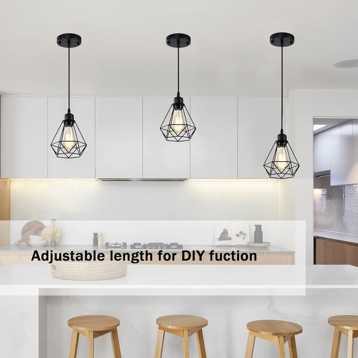 Black Pendant Light Fixtures 2 Pack Industrial Pendant Light Fixture Metal Cage Pendant Lights Farmhouse Pendant Lighting for Kitchen Island Dining Room Pendant Lighting Fixtures - Just Closeouts Canada Inc.