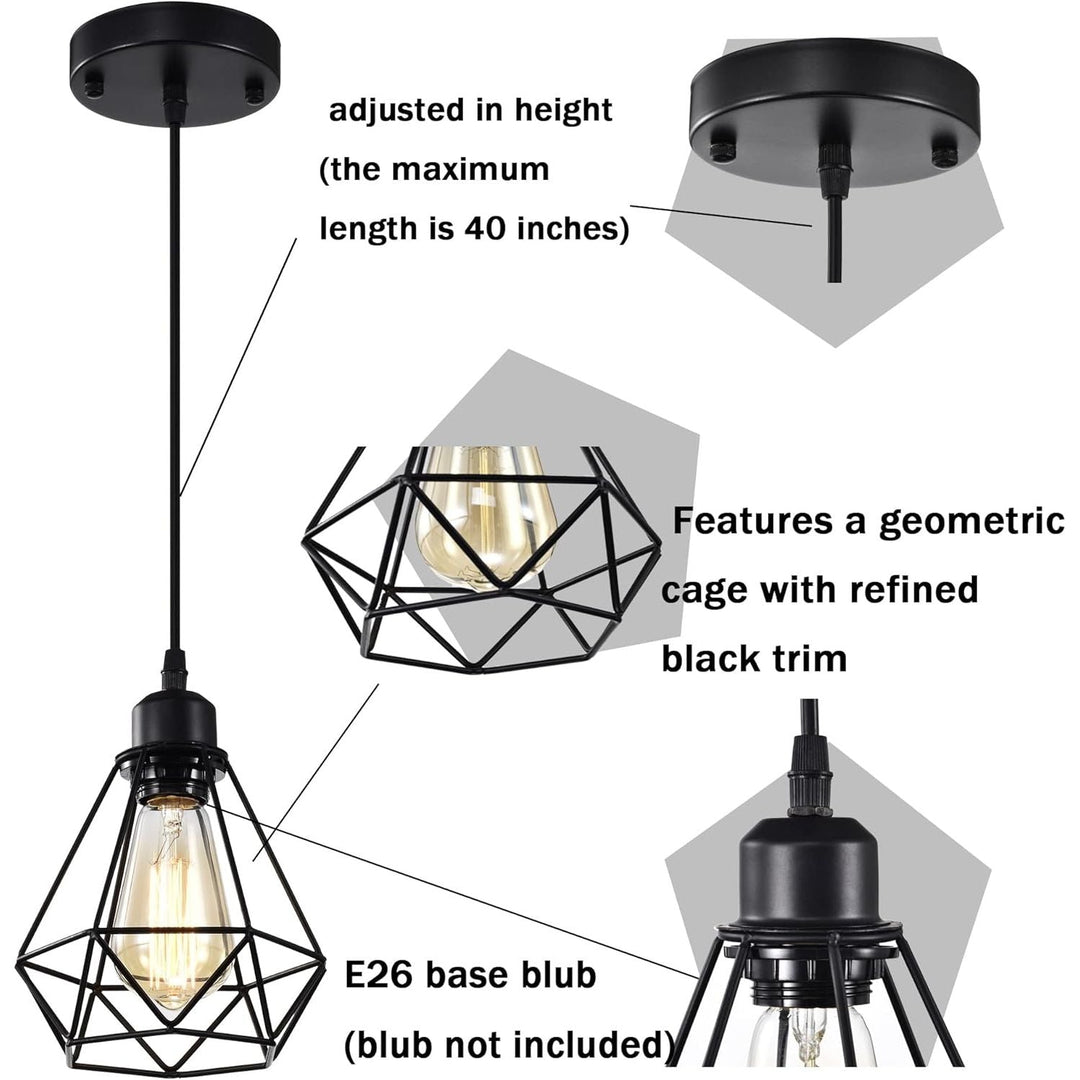 Black Pendant Light Fixtures 2 Pack Industrial Pendant Light Fixture Metal Cage Pendant Lights Farmhouse Pendant Lighting for Kitchen Island Dining Room Pendant Lighting Fixtures - Just Closeouts Canada Inc.
