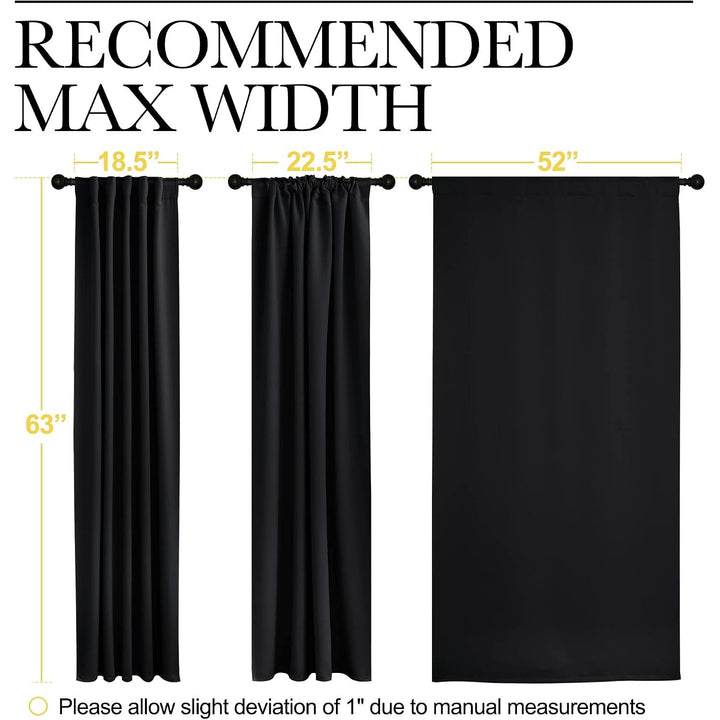 Black Room-Darkening Back-Tab & Rod-Pocket Curtains, 52 x 63 in, 2 Panels - Just Closeouts Canada Inc.