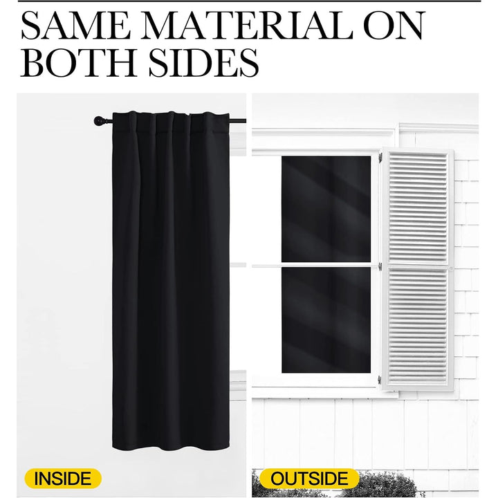 Black Room-Darkening Back-Tab & Rod-Pocket Curtains, 52 x 63 in, 2 Panels - Just Closeouts Canada Inc.