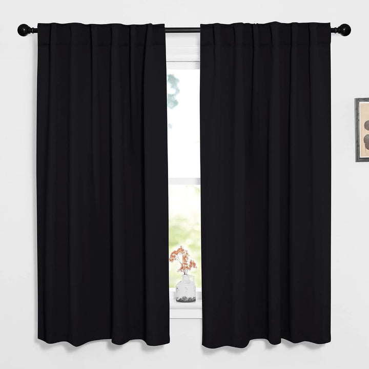Black Room-Darkening Back-Tab & Rod-Pocket Curtains, 52 x 63 in, 2 Panels - Just Closeouts Canada Inc.