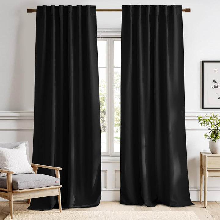 Black Room-Darkening Curtains, 52 x 120 in, Set of 2 - Just Closeouts Canada Inc.