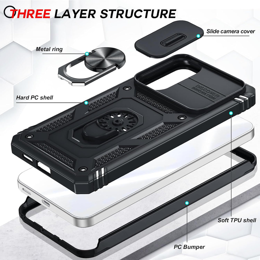 Black S25 FE Case with Sliding Camera Cover and Ring Stand - Just Closeouts Canada Inc.X004T3HRFL
