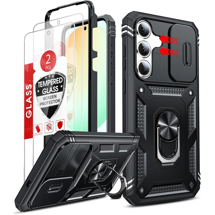 Black S25 FE Case with Sliding Camera Cover and Ring Stand - Just Closeouts Canada Inc.X004T3HRFL