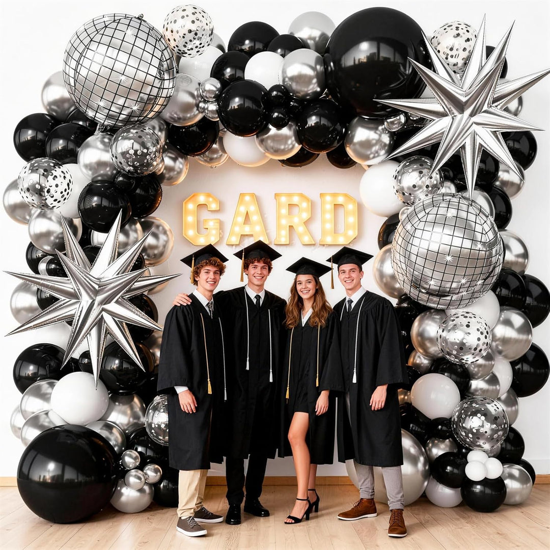 Black Silver Balloon Garland Arch Kit with Disco Balloons White Balloons for Birthday Disco Party Bachelorette Graduation Retirment Anniversary Party Decorations - Just Closeouts Canada Inc.B0FRSNHJXN