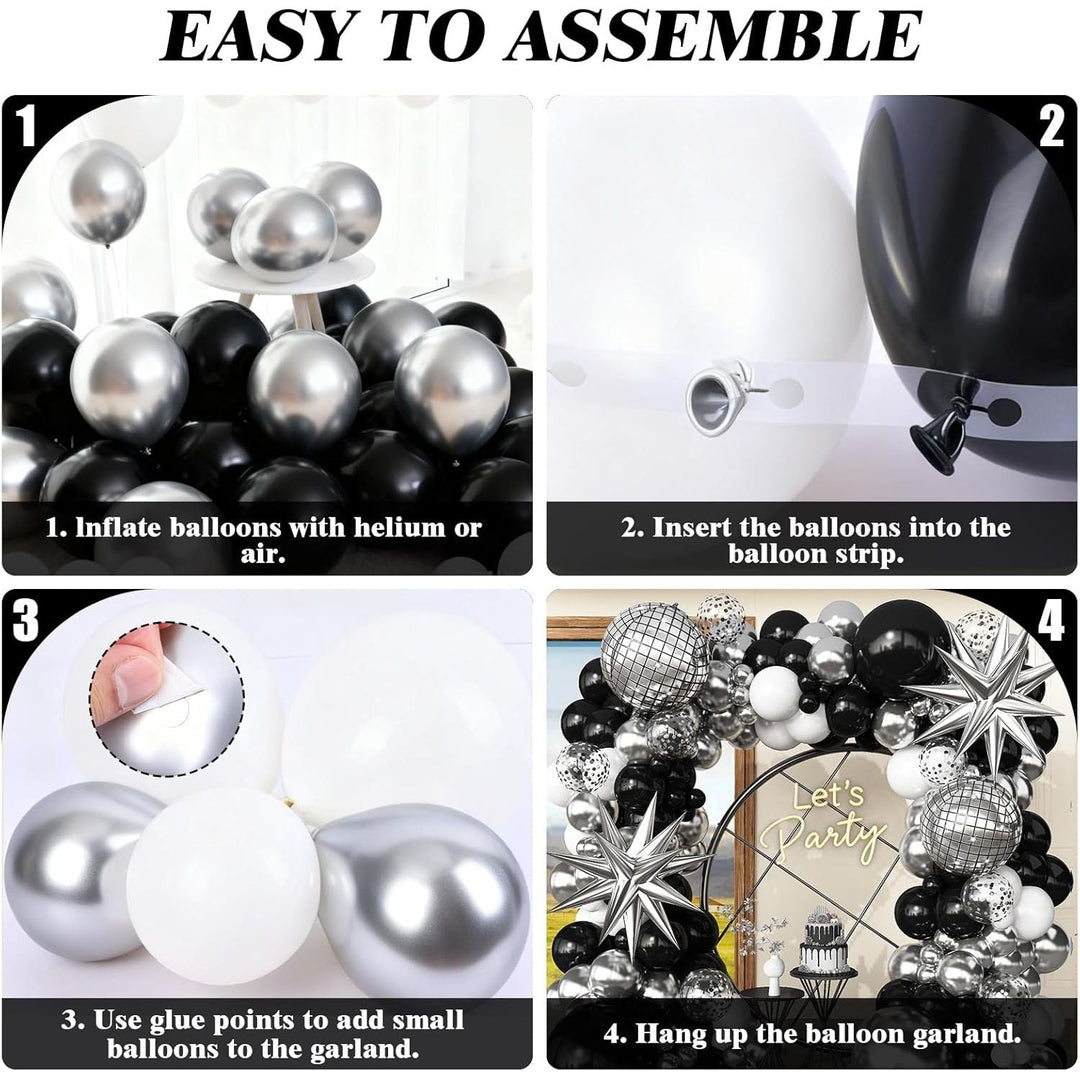 Black Silver Balloon Garland Arch Kit with Disco Balloons White Balloons for Birthday Disco Party Bachelorette Graduation Retirment Anniversary Party Decorations - Just Closeouts Canada Inc.B0FRSNHJXN