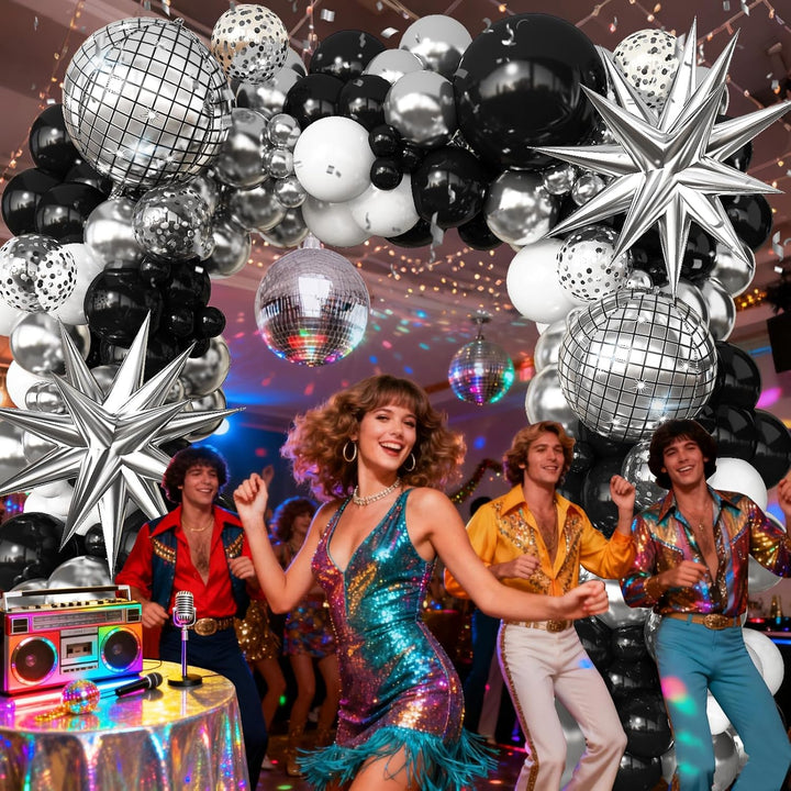 Black Silver Balloon Garland Arch Kit with Disco Balloons White Balloons for Birthday Disco Party Bachelorette Graduation Retirment Anniversary Party Decorations - Just Closeouts Canada Inc.B0FRSNHJXN