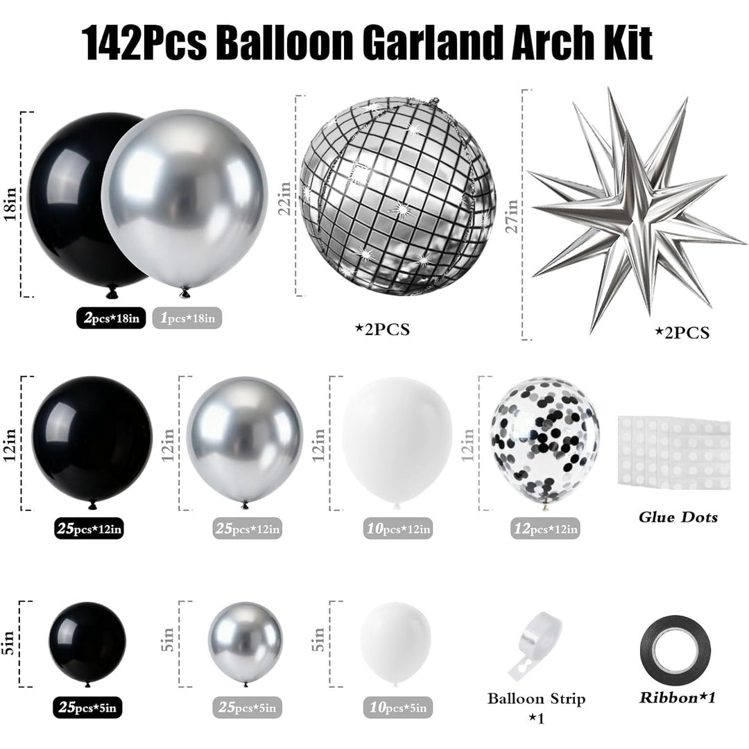 Black Silver Balloon Garland Arch Kit with Disco Balloons White Balloons for Birthday Disco Party Bachelorette Graduation Retirment Anniversary Party Decorations - Just Closeouts Canada Inc.B0FRSNHJXN