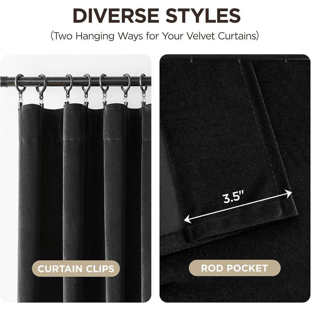 Black Velvet Rod Pocket Curtains, 2 Panels, 72 in - Just Closeouts Canada Inc.X0038O1HF3