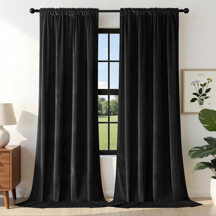 Black Velvet Rod Pocket Curtains, 2 Panels, 72 in - Just Closeouts Canada Inc.X0038O1HF3