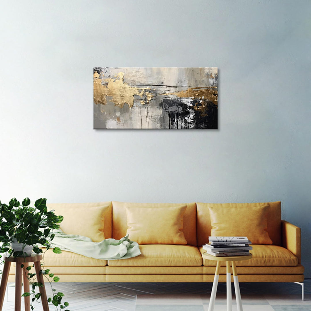 Black White and Gold Abstract Art Oil Painting Modern Living Room Decor Home Office Wall Decoration - Just Closeouts Canada Inc.