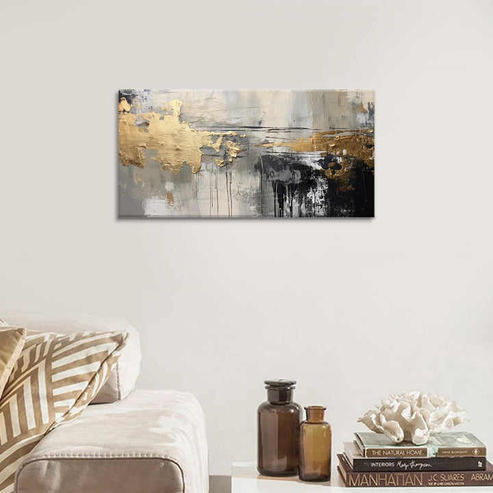 Black White and Gold Abstract Art Oil Painting Modern Living Room Decor Home Office Wall Decoration - Just Closeouts Canada Inc.