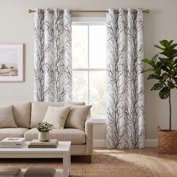 Black/Grey Branch-Print Room-Darkening Curtains, 52 x 72 in, Set of 2 - Just Closeouts Canada Inc.