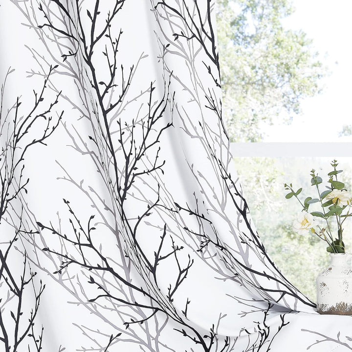 Black/Grey Branch-Print Room-Darkening Curtains, 52 x 72 in, Set of 2 - Just Closeouts Canada Inc.