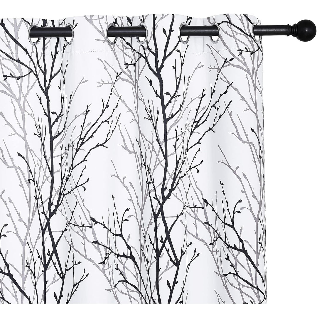 Black/Grey Branch-Print Room-Darkening Curtains, 52 x 72 in, Set of 2 - Just Closeouts Canada Inc.