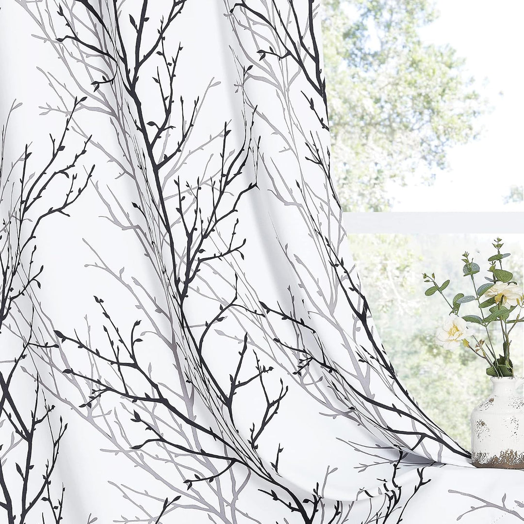 Black/Grey Branch-Print Room-Darkening Grommet Curtains, 52 x 54 in, 2 Panels - Just Closeouts Canada Inc.