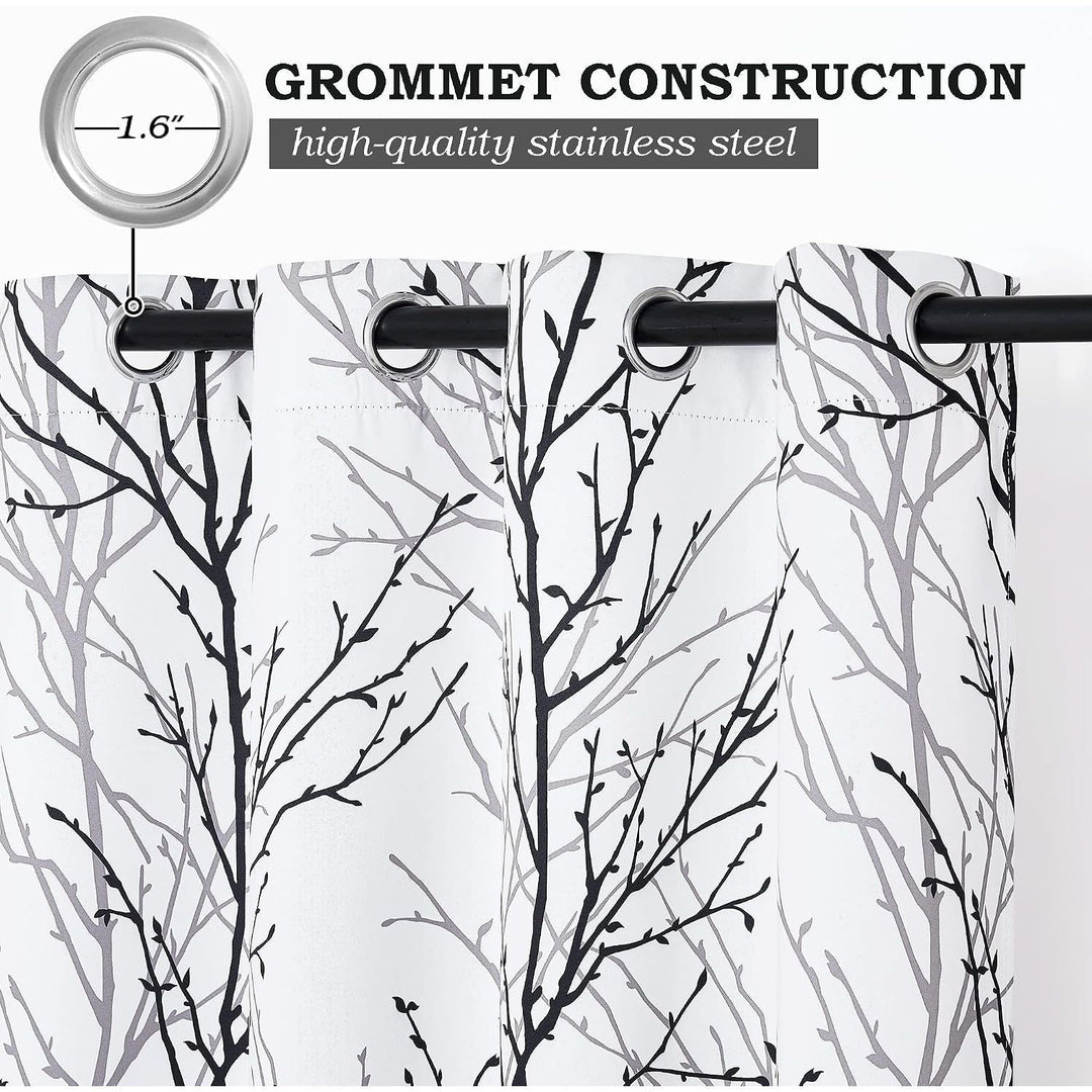 Black/Grey Branch-Print Room-Darkening Grommet Curtains, 52 x 54 in, 2 Panels - Just Closeouts Canada Inc.