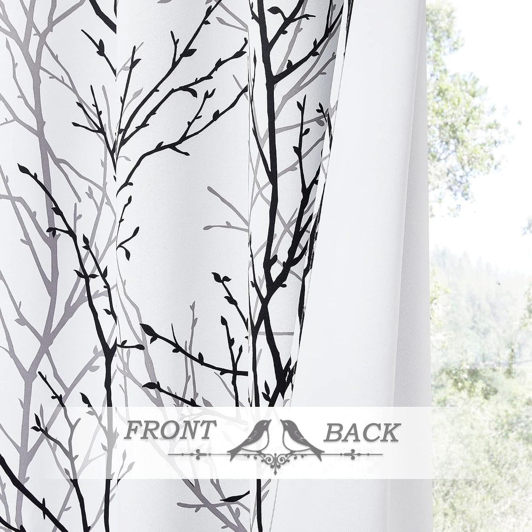 Black/Grey Branch-Print Room-Darkening Grommet Curtains, 52 x 54 in, 2 Panels - Just Closeouts Canada Inc.