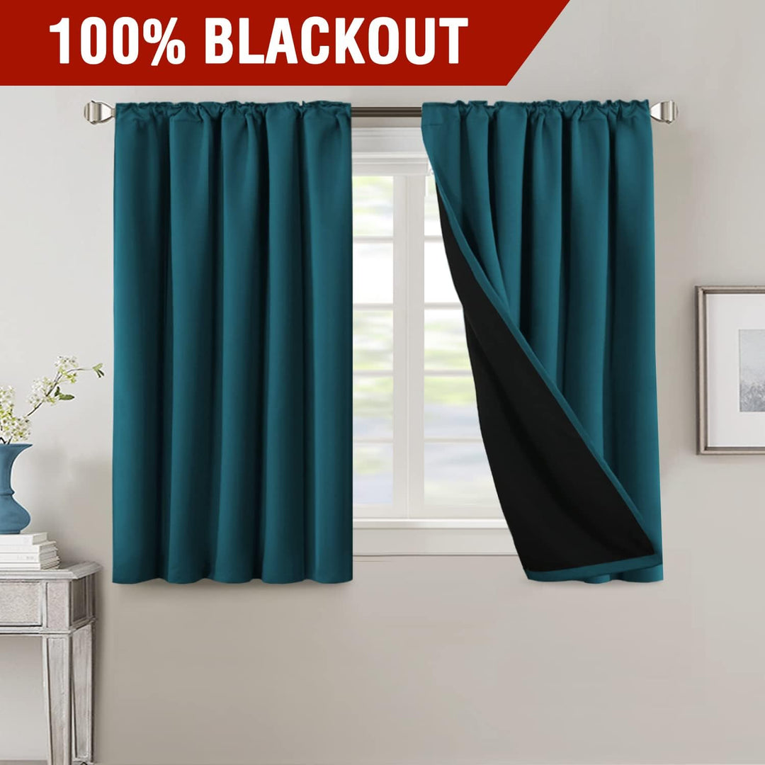 Blackout Back-Tab Curtains, Dark Teal, 52 x 45 in, 2 Panels - Just Closeouts Canada Inc.