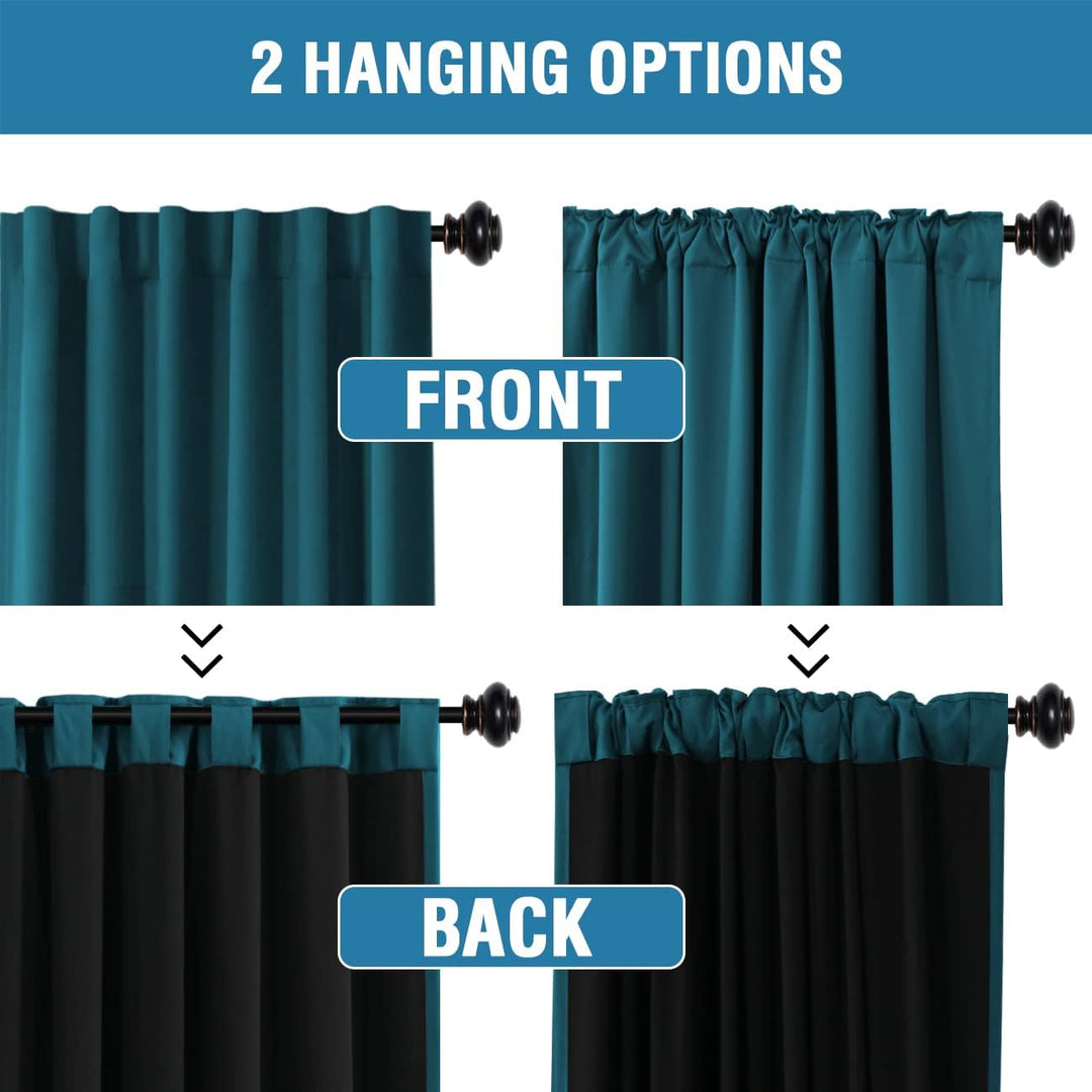 Blackout Back-Tab Curtains, Dark Teal, 52 x 45 in, 2 Panels - Just Closeouts Canada Inc.
