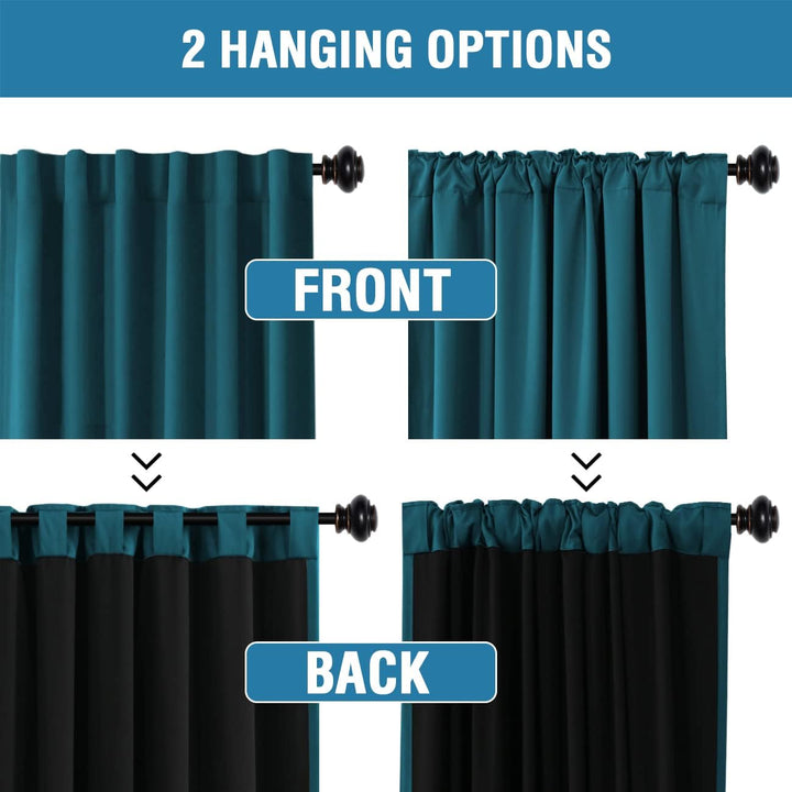 Blackout Back-Tab Curtains, Dark Teal, 52 x 45 in, 2 Panels - Just Closeouts Canada Inc.