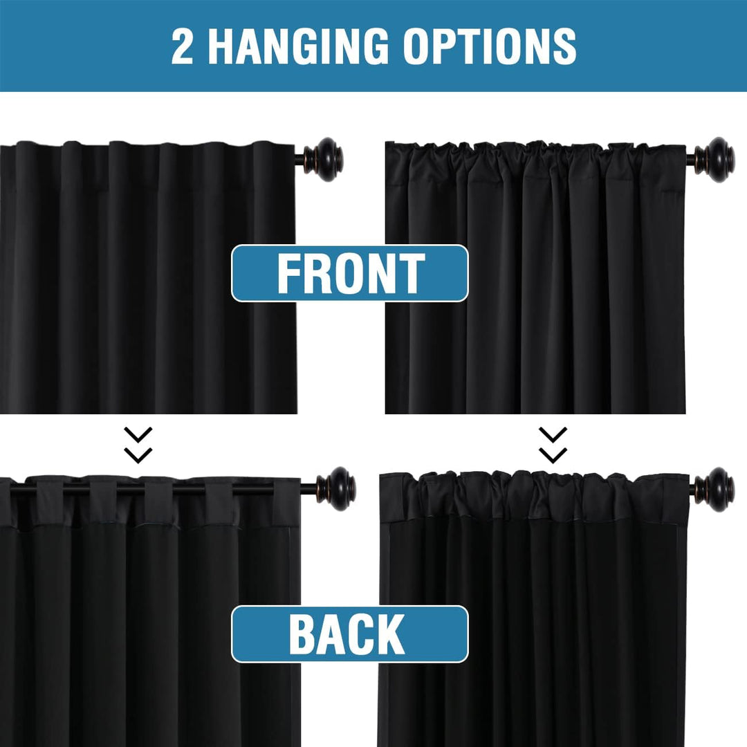 Blackout Back-Tab Curtains, Jet Black, 52 x 63 in, 2 Panels - Just Closeouts Canada Inc.