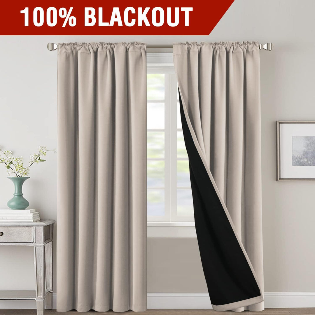 Blackout Back-Tab Curtains, Natural Sand, 52 x 96 in, 2 Panels - Just Closeouts Canada Inc.